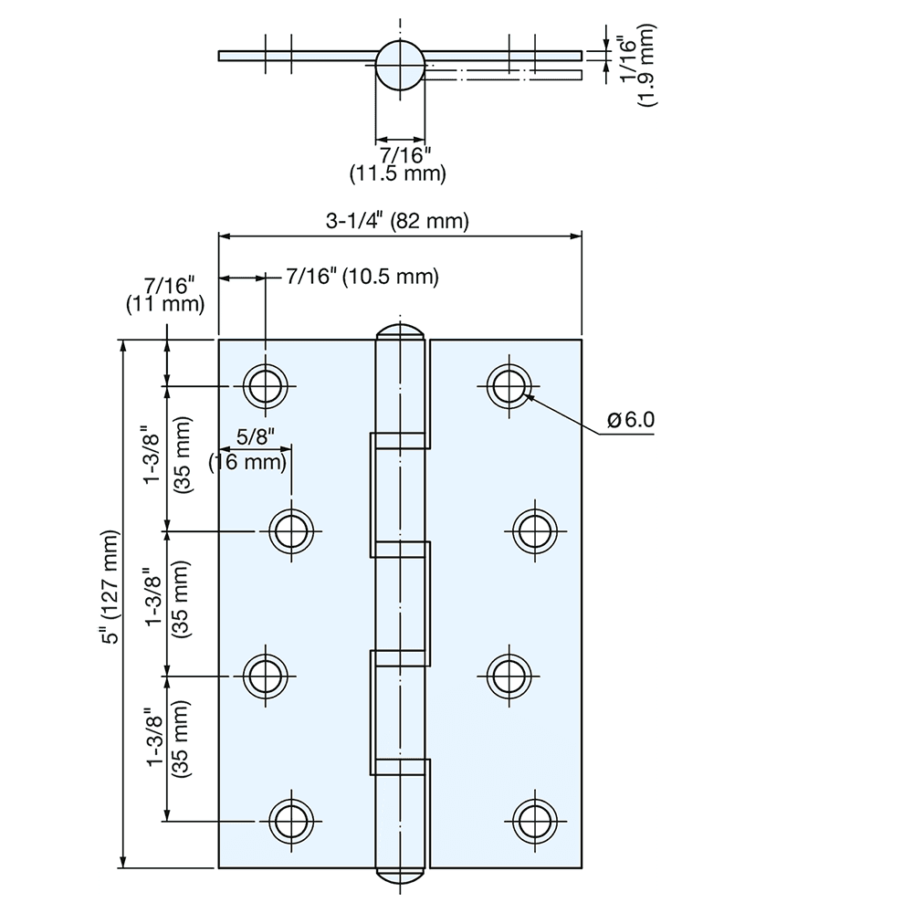 82mm x 127mm Butt Hinge, Satin Stainless Steel Alt 4 - Image