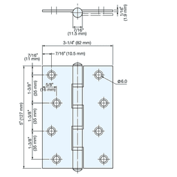 82mm x 127mm Butt Hinge, Satin Stainless Steel Alt 4 - Image