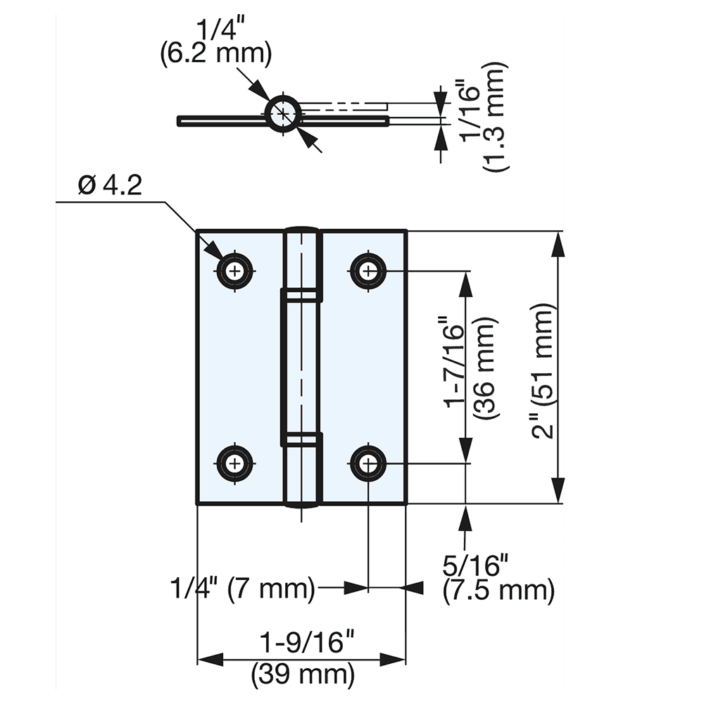 39mm x 51mm Butt Hinge, Satin Stainless Steel Alt 4 - Image
