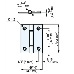 39mm x 51mm Butt Hinge, Satin Stainless Steel Alt 4 - Image