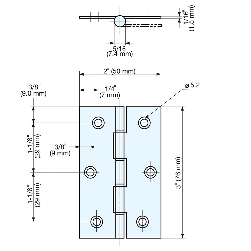 50mm x 76mm Butt Hinge, Satin Alt 5 - Image