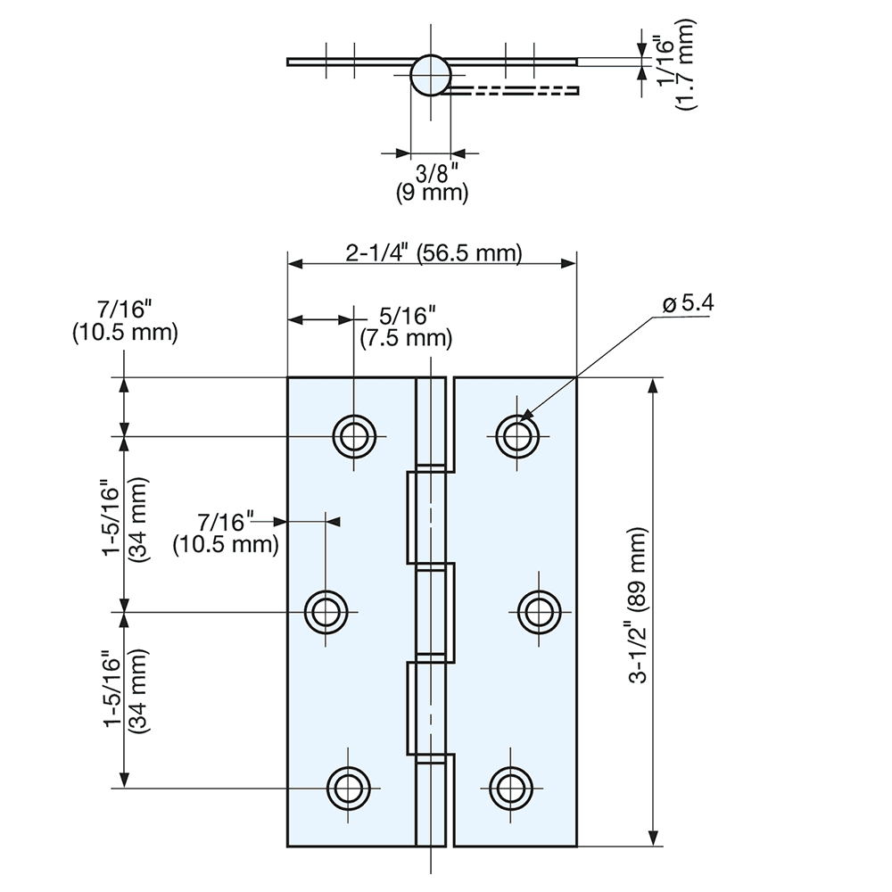 56.5mm x 89mm Butt Hinge, Satin Alt 4 - Image