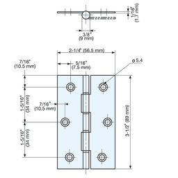 56.5mm x 89mm Butt Hinge, Satin Alt 4 - Image