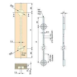 1524mm DSR403 Concealed Door Straightener with Cover Cap Plain/Nickel (25/Box) - Alt Image 2