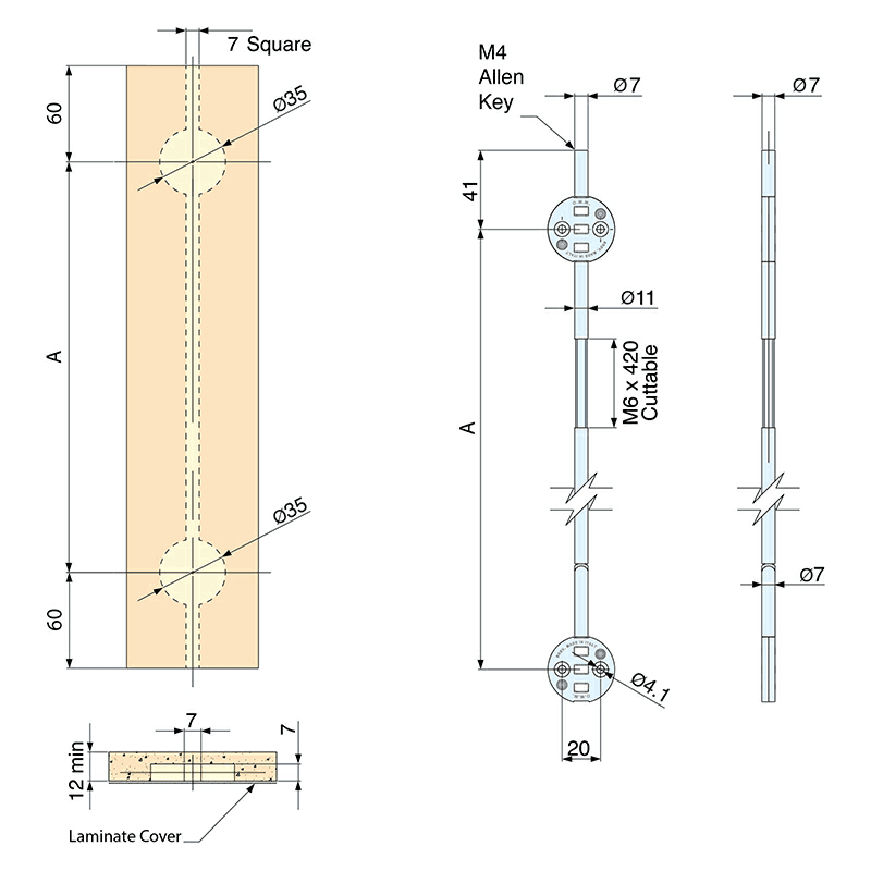 2700mm Concealed Door Straightener with Cover Cap Plain/Nickel (25/Box) - Alt Image 2