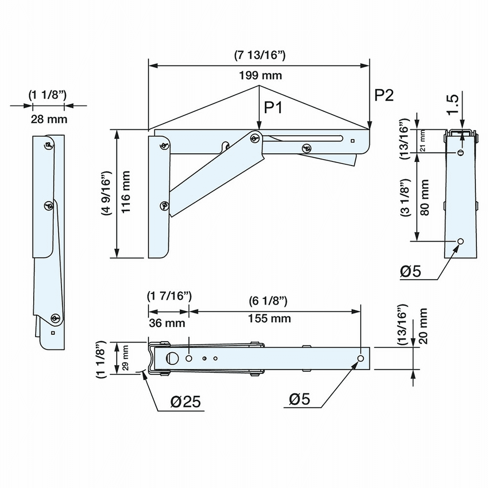200/EP Folding Bracket, Black Alt 2 - Image