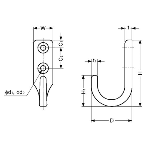 Premium utility hook, mirror finish, 26mm x 40mm from Sugatsune