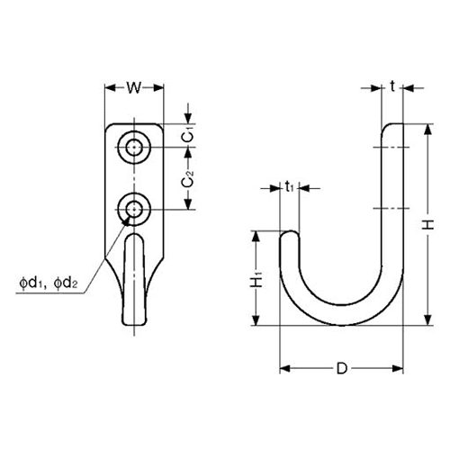 Sugatsune 32mm x 54.5mm Hook with Screws, Mirror Finish - NSF Approved Utility Hook with Stainless Steel Screws