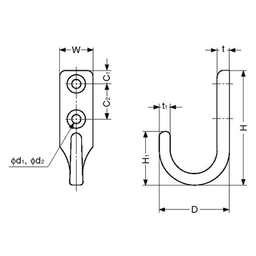 Sugatsune 32mm x 54.5mm Hook with Screws, Mirror Finish - NSF Approved Utility Hook with Stainless Steel Screws