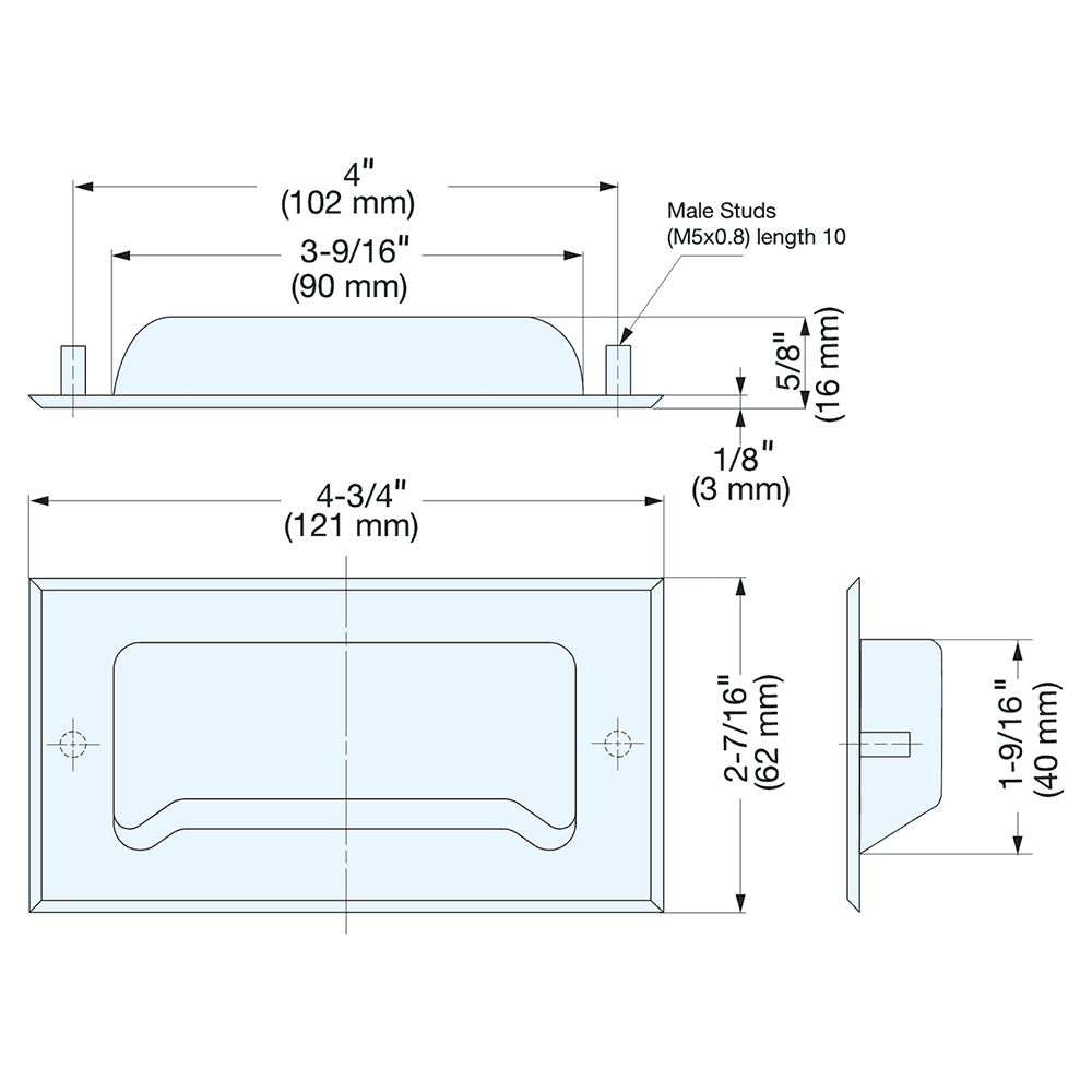 4" Flush Pull with Male Stud M5 Nut, Satin Alt 4 - Image
