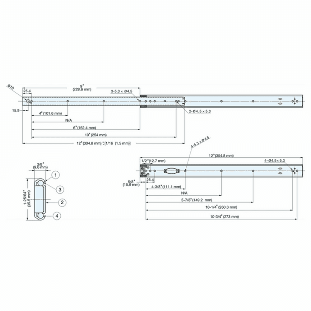 ESR-1 16" Stainless Steel Drawer Slide Alt 1 - Image