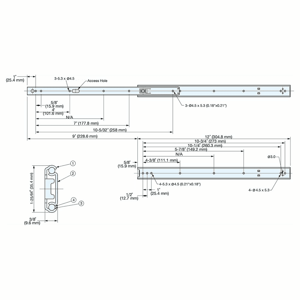 ESR-13 28" Stainless Steel Drawer Slide Alt 1 - Image