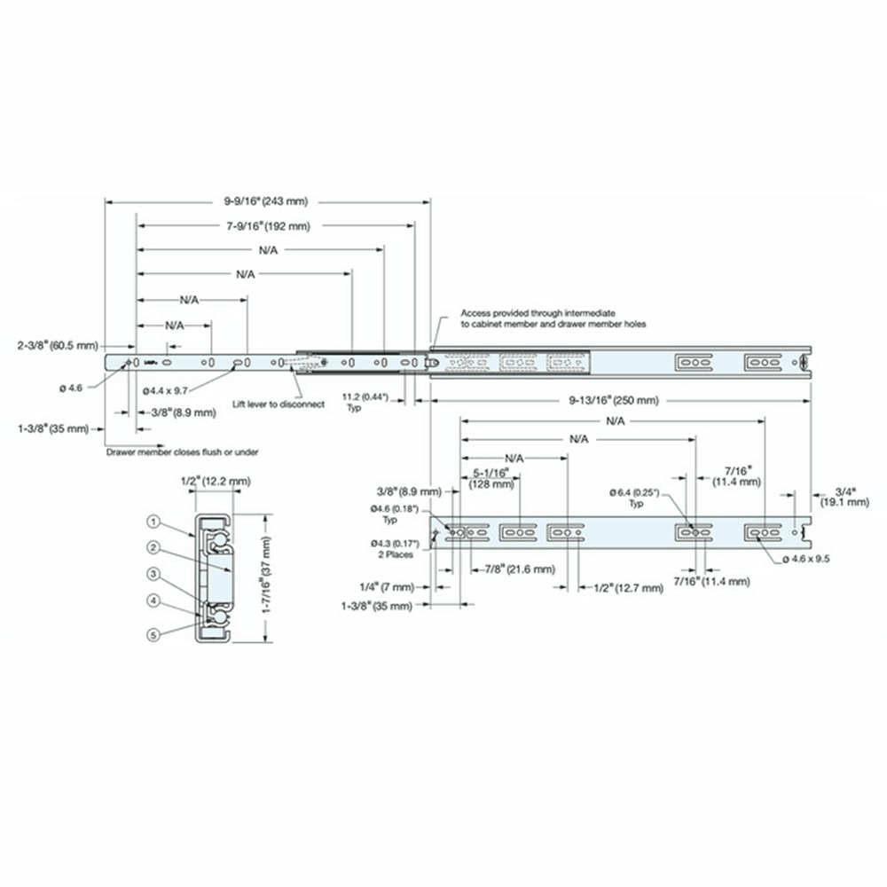 ESR-3813 14" Stainless Steel Drawer Slide with 84lb Capacity (10/Box) Alt 1 - Image