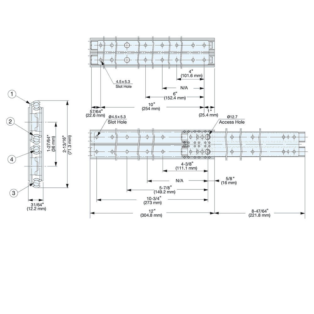 ESR-5 18" Stainless Steel Drawer Slide Alt 1 - Image