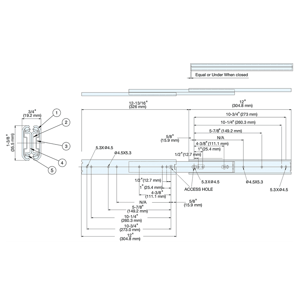 ESR-6 14" Stainless Steel Drawer Slide Alt 1 - Image