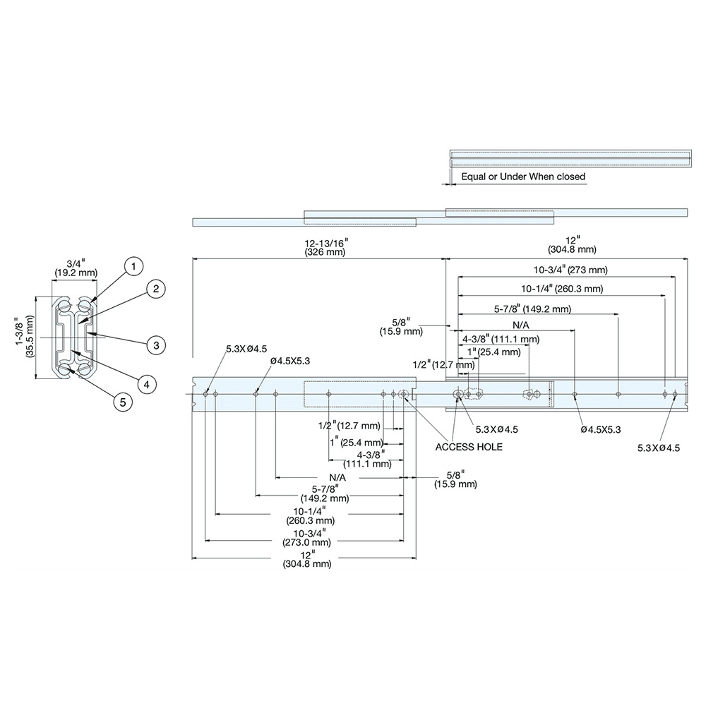 ESR-6 18" Stainless Steel Drawer Slide Alt 1 - Image