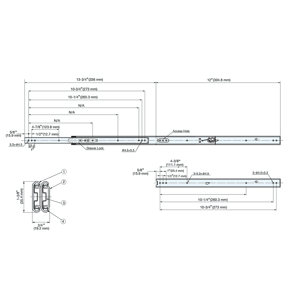 ESR-7 16" Stainless Steel Drawer Slide Alt 1 - Image