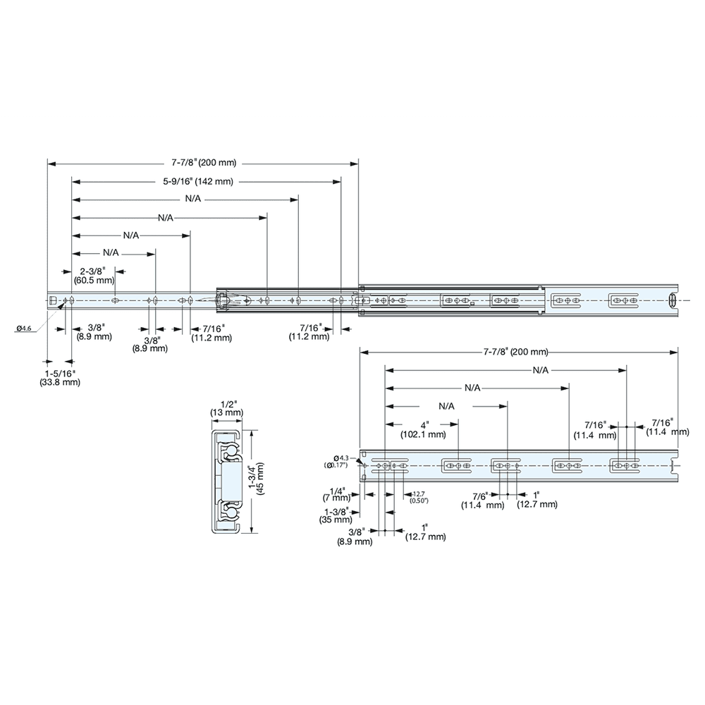 15-3/4" Drawer Slide with 119lb Capacity, Side mount, Full Extension, Plain Alt 1 - Image