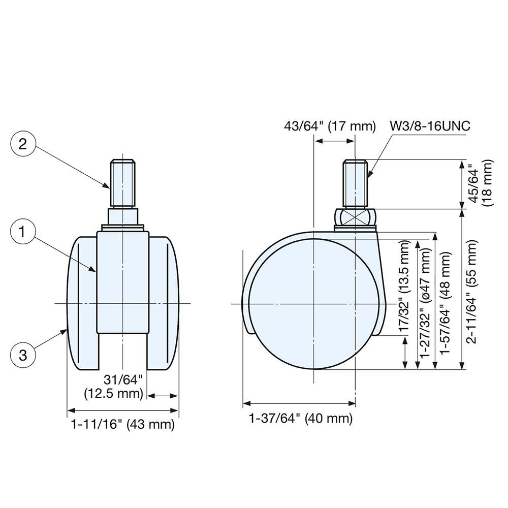 50mm Plastic Twin Wheel Caster Alt 6 - Image