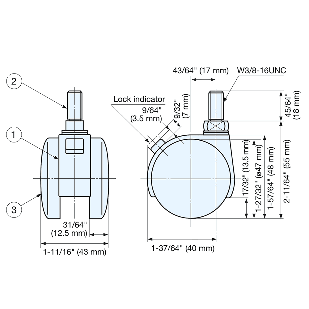 50mm Plastic Twin Wheel Caster with Brake Alt 6 - Image