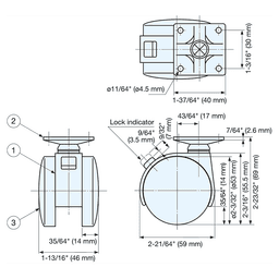 1-13/16" Plate Type Twin Wheel Caster with Break, Black Alt 4 - Image