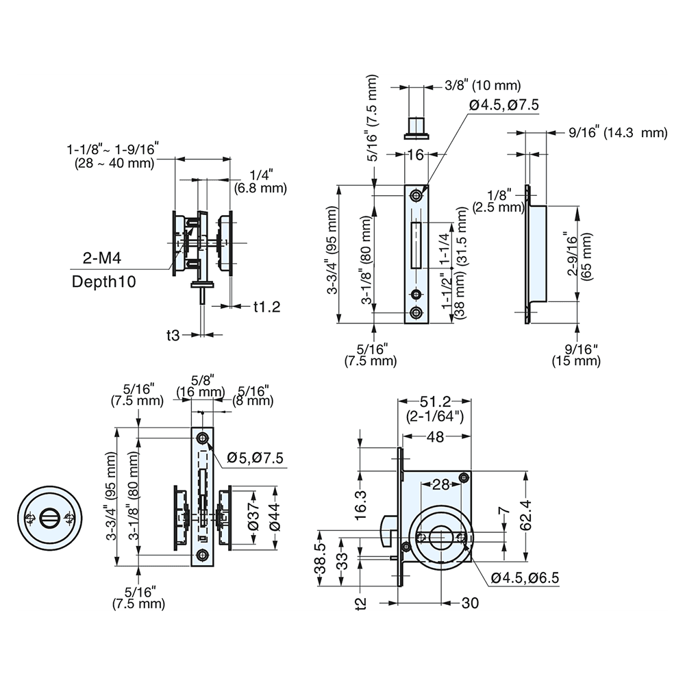 Sliding Door Latch Thumbturn, No Indicator, Satin Alt 3 - Image