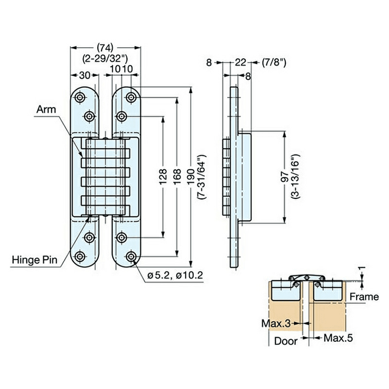 HES-3030 Invisible 180&#730; Opening Concealed Hinge, Polished Brass - Alt Image 2