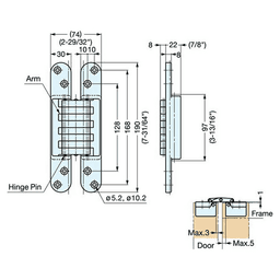 HES-3030 Invisible 180&#730; Opening Concealed Hinge, Polished Brass - Alt Image 2
