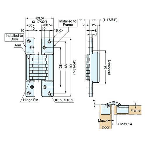 HES-3038 Invisible 180&#730; Opening Concealed Hinge, Polished Brass - Alt Image 1
