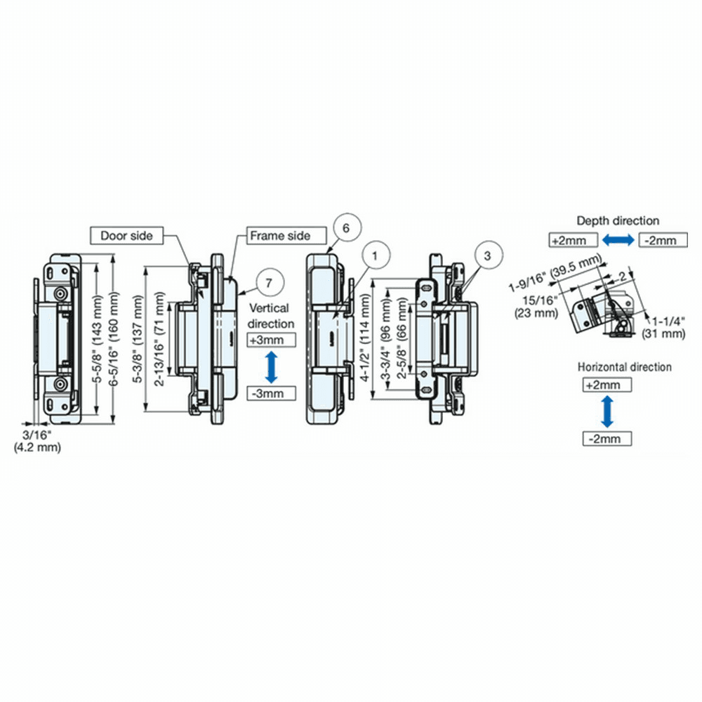 HES2S 3-Way Adjustable Concealed 110° Opening Hinge (Frame-Surface Mount), White Alt 7 - Image