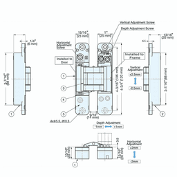 HES3D-120 3-Way Adjustable Concealed Hinge, Dull Nickel Alt 24 - Image