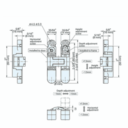 HES3D-70 3-Way Adjustable Concealed Hinge, Dull Nickel Alt 6 - Image