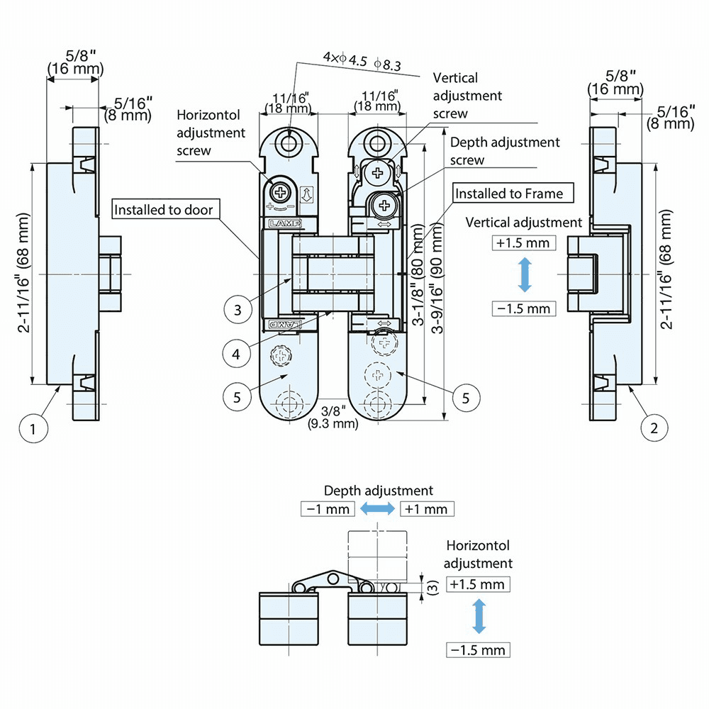 HES3D-90 3-Way Adjustable Concealed Hinge, Black Alt 11 - Image
