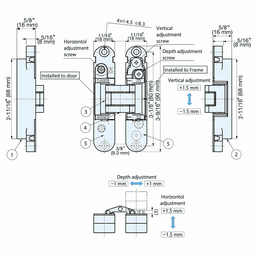 HES3D-90 3-Way Adjustable Concealed Hinge, Dull Nickel Alt 9 - Image