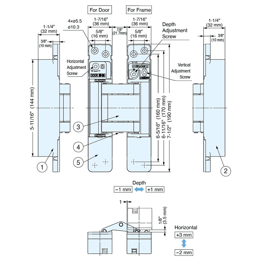 HES3D 3-Way Adjustable Concealed Hinge, Polished Nickel Alt 8 - Image