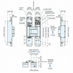 HES3D-E160 3-Way Adjustable Concealed Hinge, Dull Chrome Alt 11 - Image