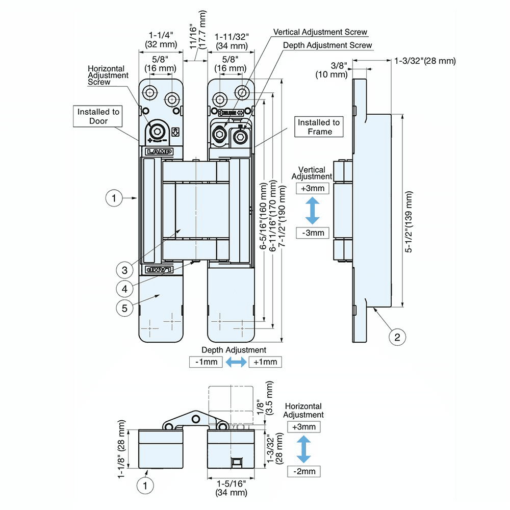 HES3D-E190 3-Way Adjustable Concealed Hinge with UL Rated, White Alt 14 - Image