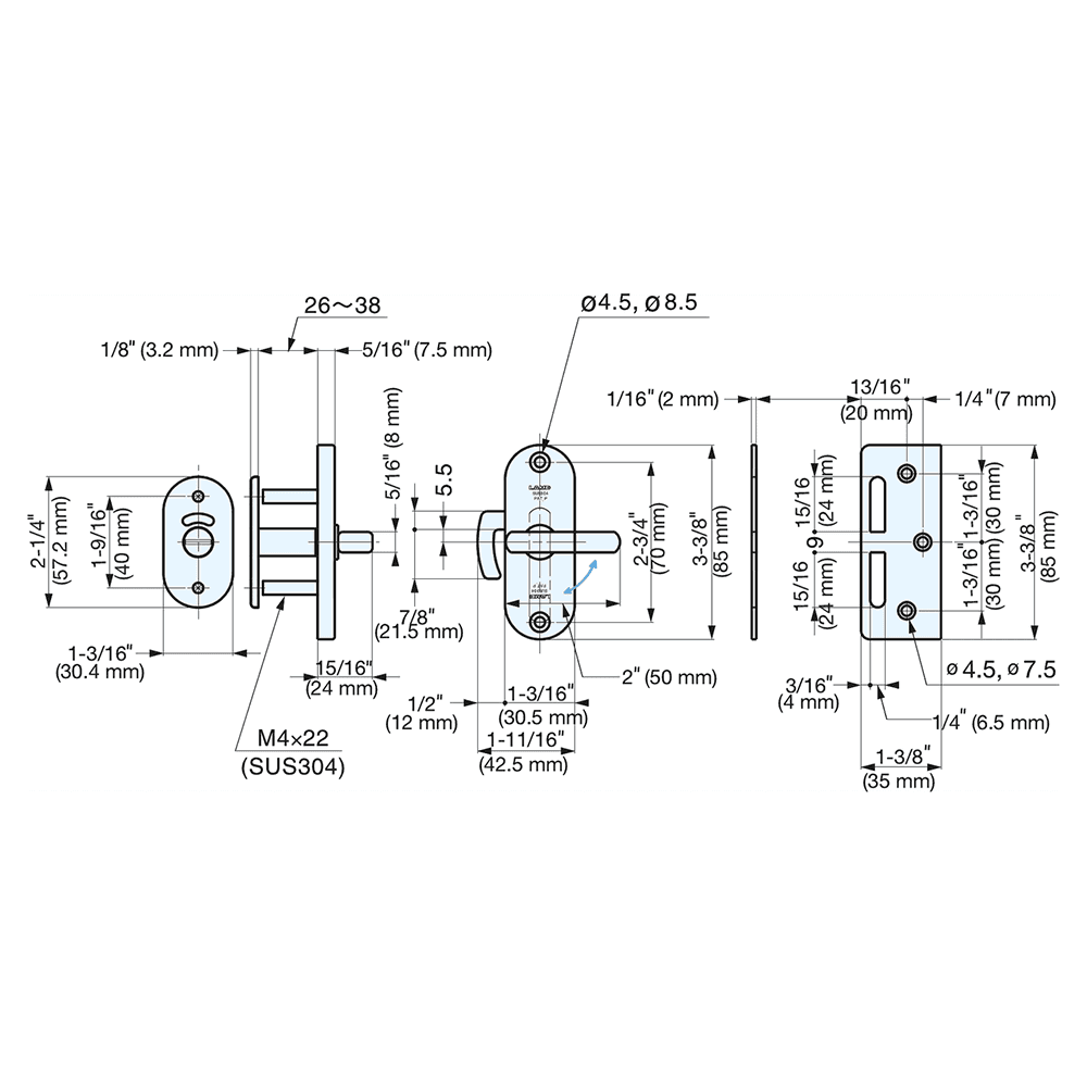 3-3/8" Sliding Door Latch with Indicator Lever, Satin Alt 6 - Image
