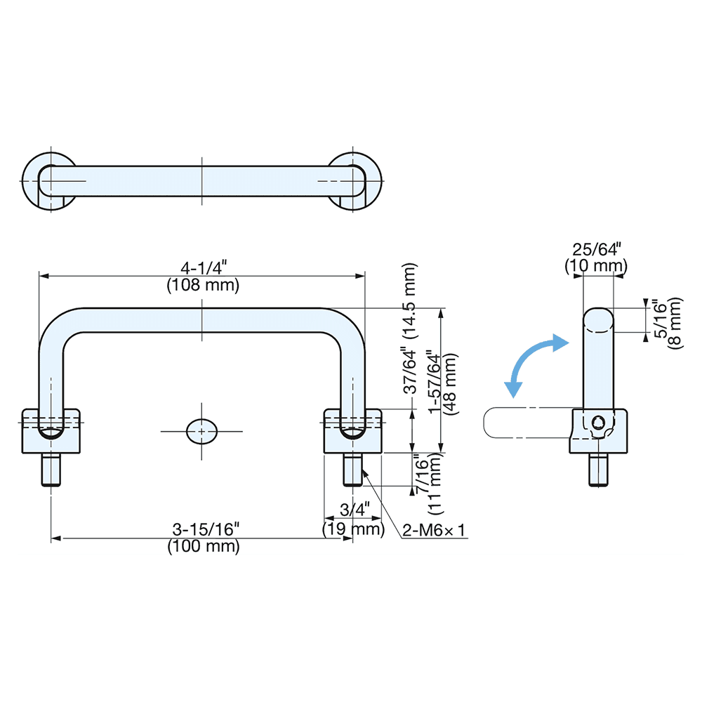 3-15/16" Folding Cabinet Handle Pull, Mirror Alt 5 - Image