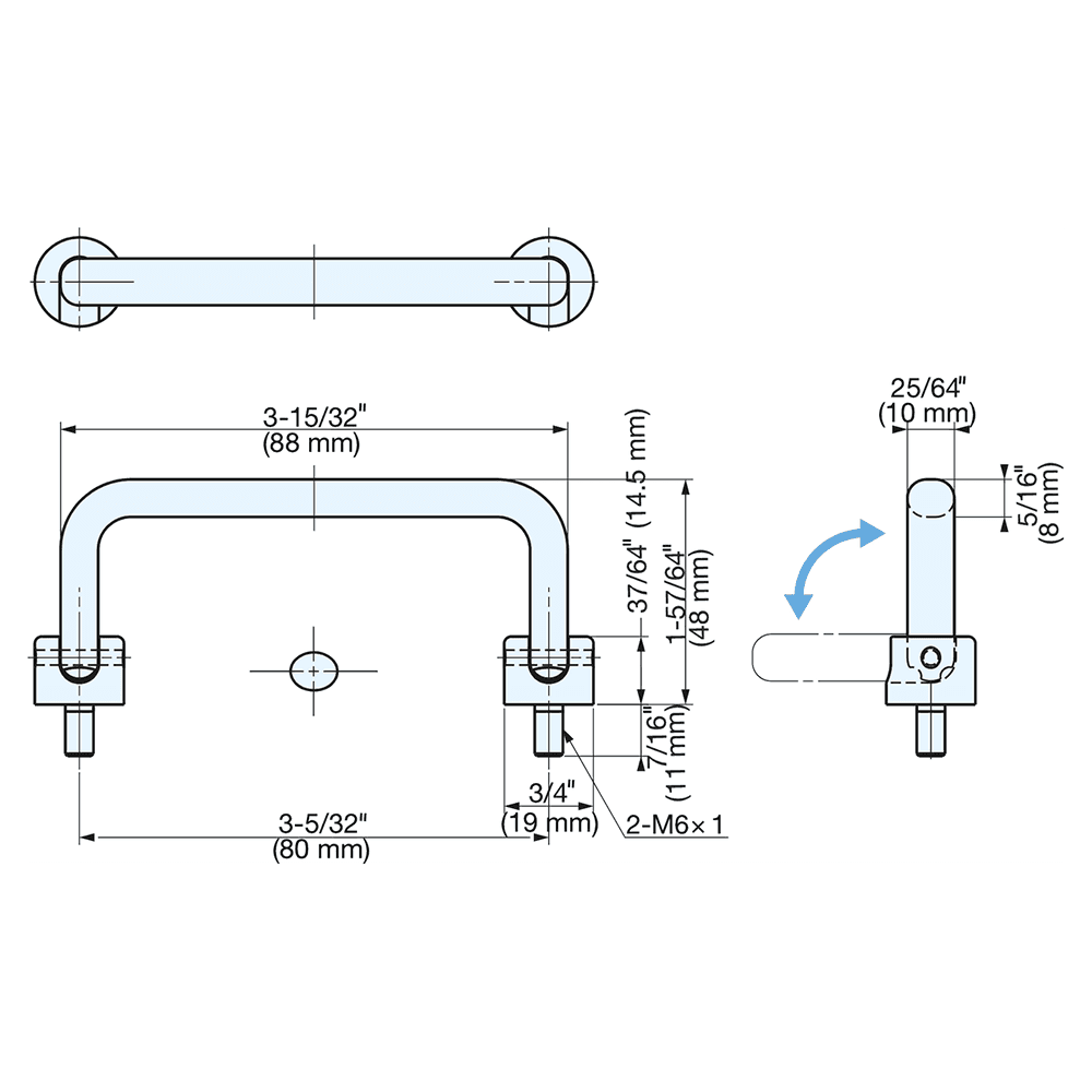 3-1/8" Folding Cabinet Handle Pull, Mirror Alt 6 - Image