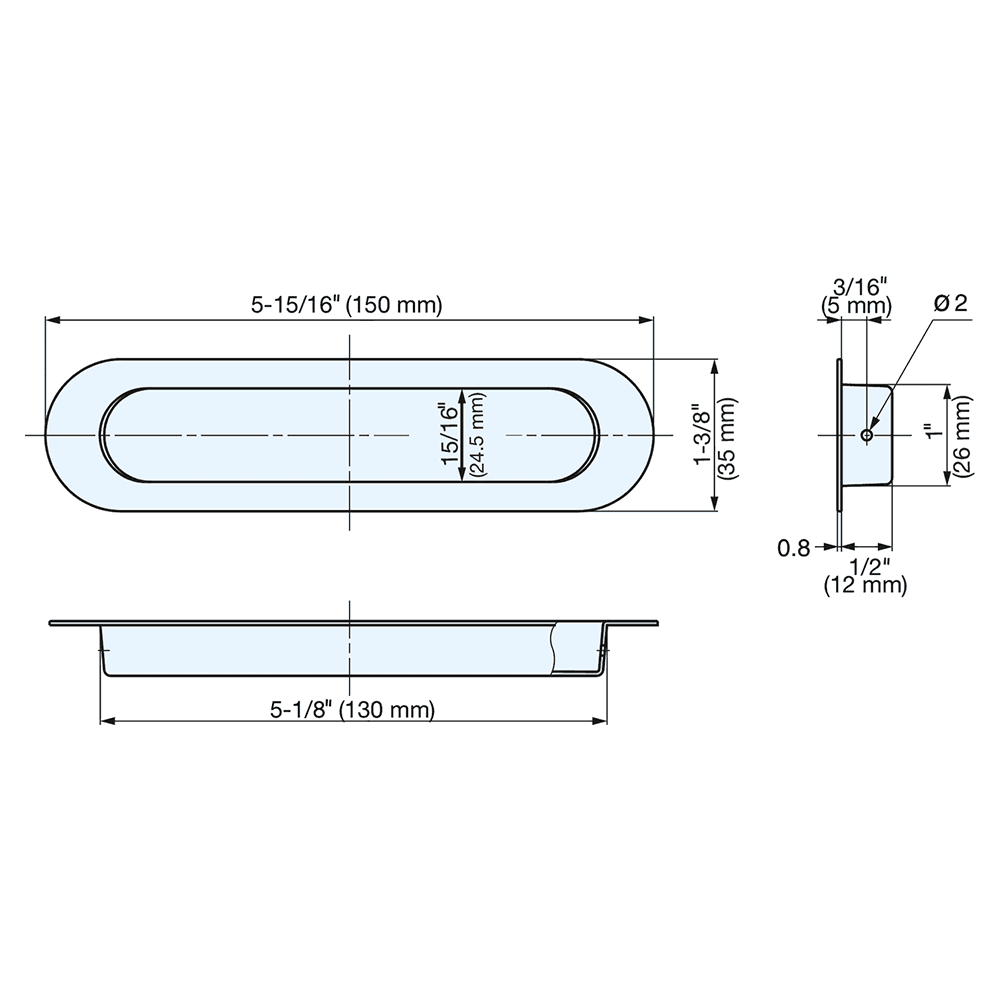 5-7/8" Recessed Flush Pull, Satin Alt 4 - Image