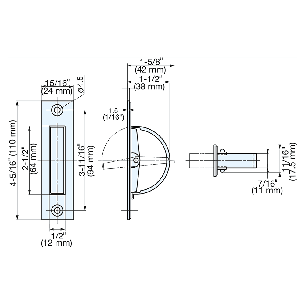 HR-110 15/16" x 4-5/16" Hatch Pull, Satin Alt 4 - Image
