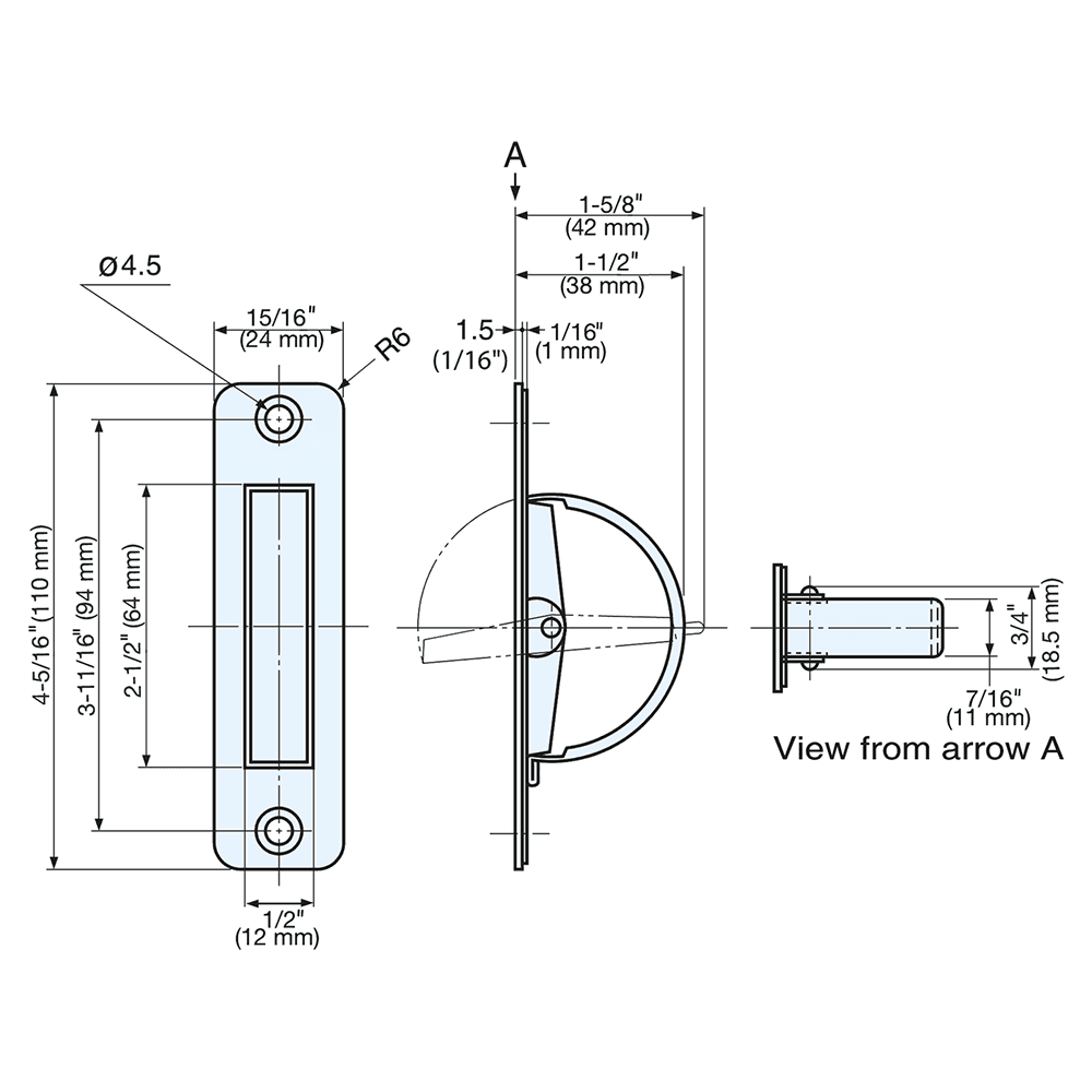 HR-110R 15/16" x 4-5/16" Hatch Pull, Satin Alt 4 - Image