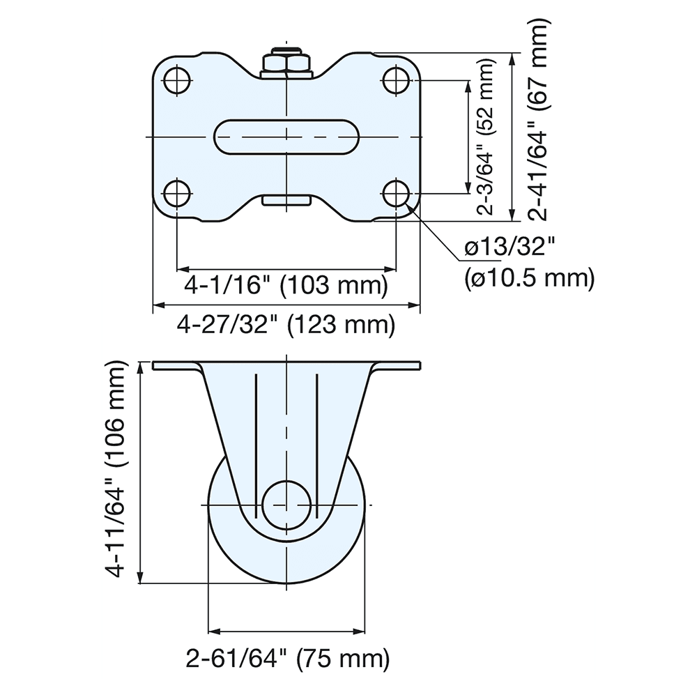 4-13/16" Low Profile Heavy Duty Caster, Clear Zinc Chromate Alt 4 - Image