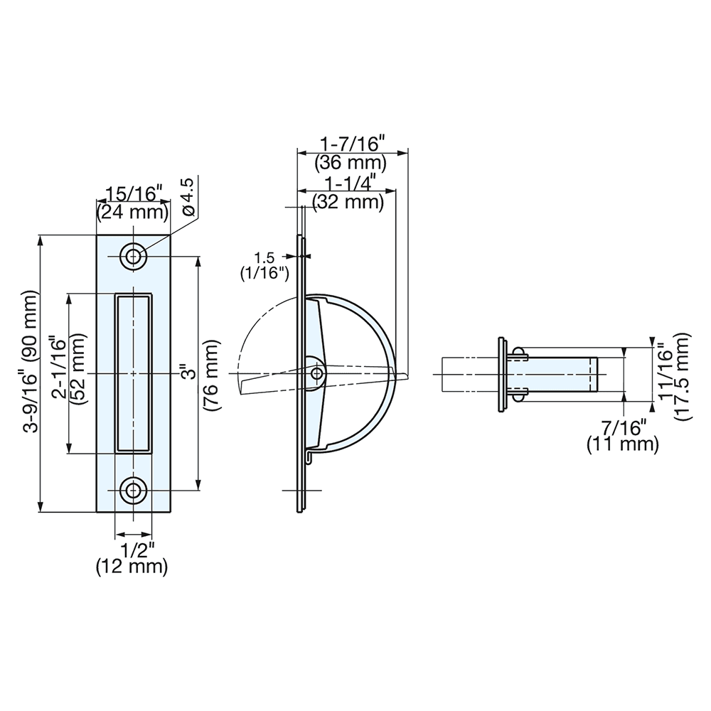 15/16" x 3-9/16" Hatch Pull, Satin Alt 4 - Image