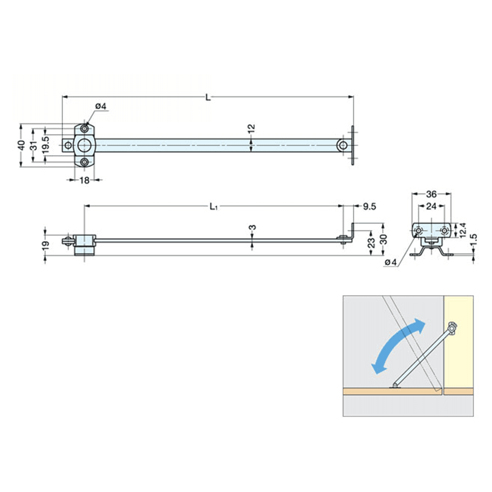 Lamp 210mm Lid Stay, Satin - Alt Image 1