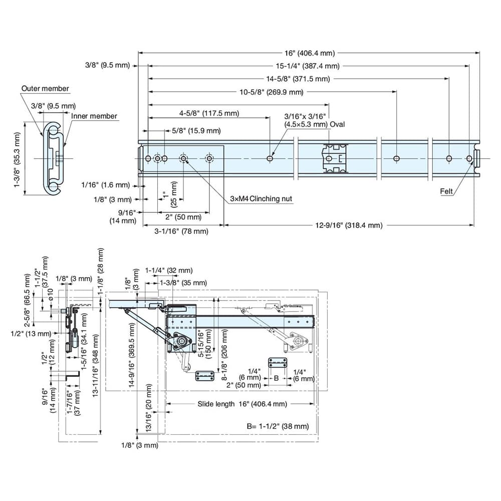 14&quot; Double Soft-Closing Flipper Door Mechanism, 15mm - 20mm Door Thickness Alt 4 - Image