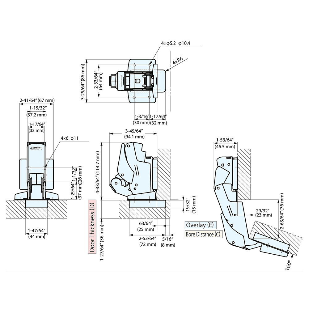 160° Opening Concealed Hinge, Soft-Close, Black Nickel Alt 6 - Image