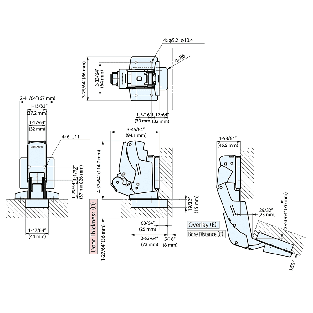 160° Opening Concealed Hinge, Soft-Close, Nickel Alt 8 - Image