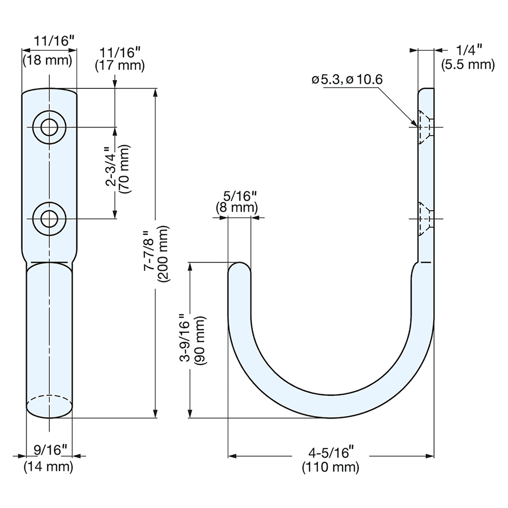 200mm Stainless Steel J-Hook, Mirror Alt 4 - Image